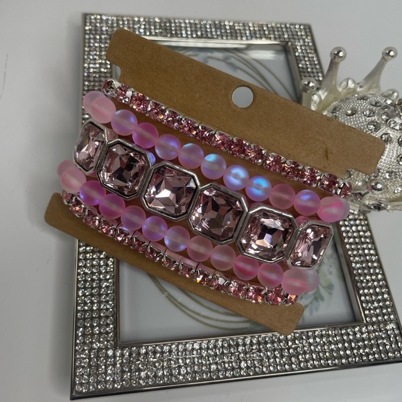 Set of 5 stackable bracelets in high style sugar pink crystal. - Picture 3 of 15